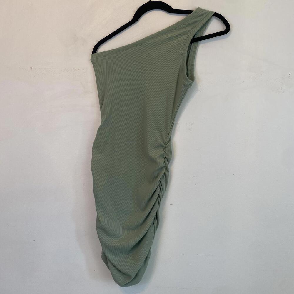 LULUS sage green ribbed one shoulder ruched mini dress - Picture 7 of 8
